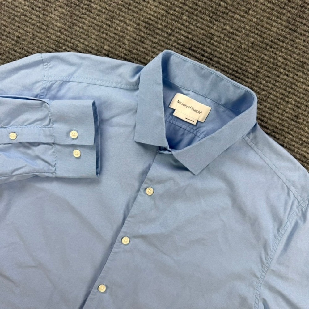 Ministry of Supply Apollo Shirt Men Large Blue Long Sleeve Button Down Technical